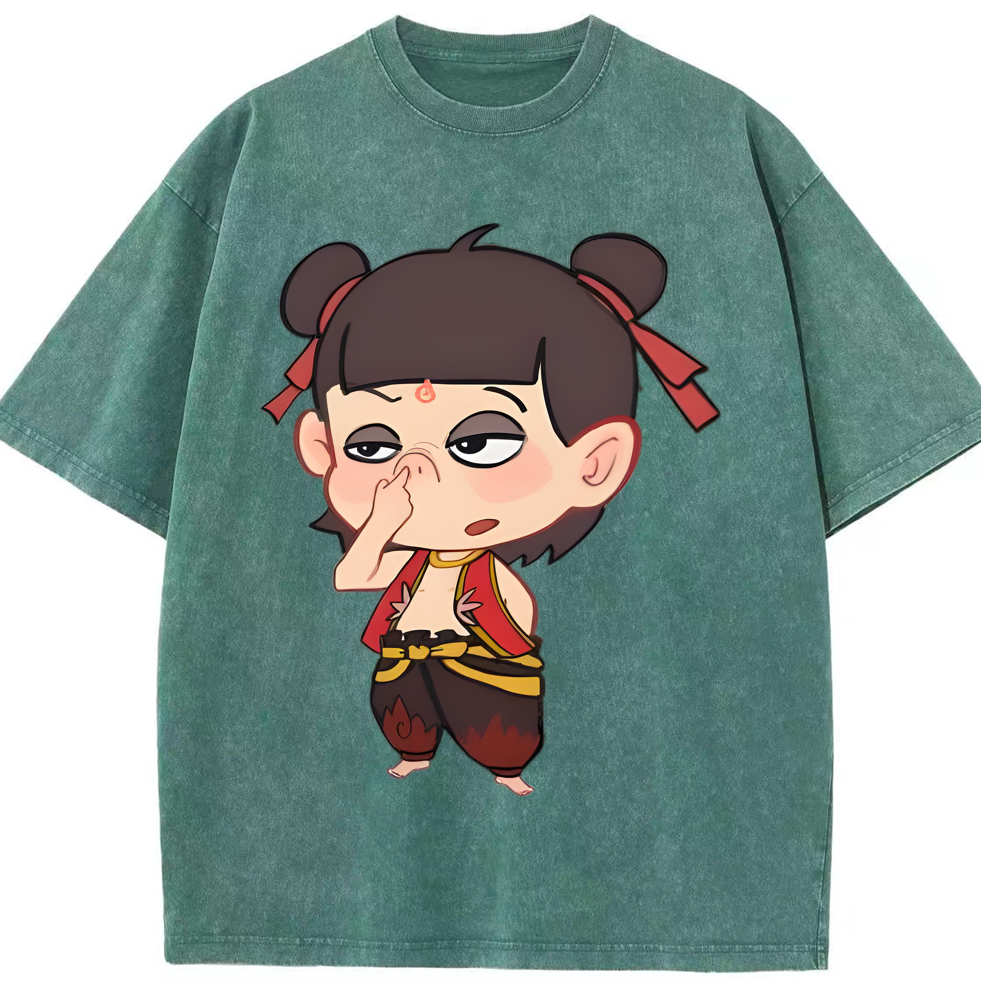 （画像用） Ne Zha 2 ナタ 魔童の大暴れ 綿100% ヴィンテージ風 半袖Tシャツ（フロントプリント）